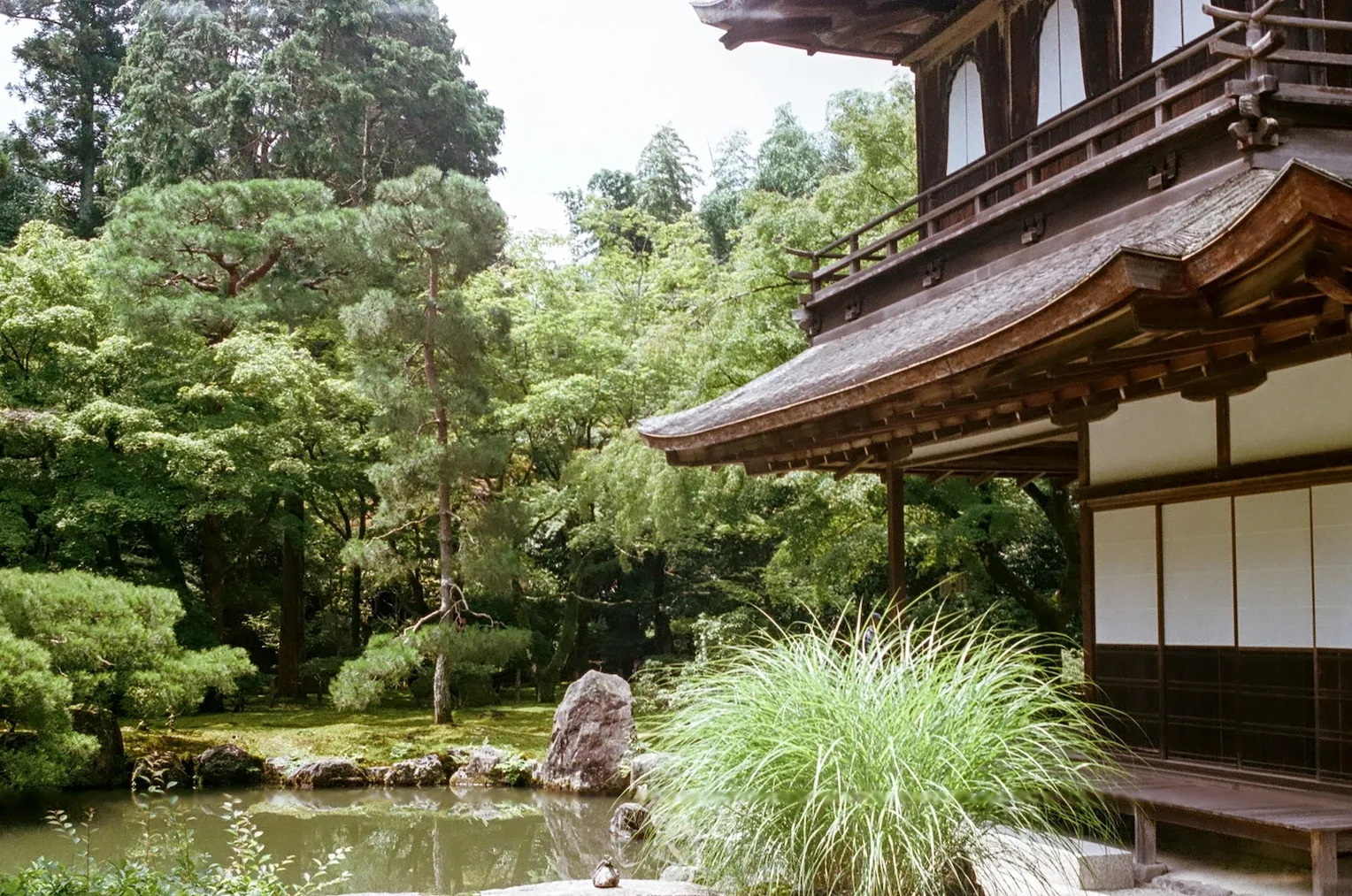 Ginkakuji (the Silver Pavilion) and the pond nearby.