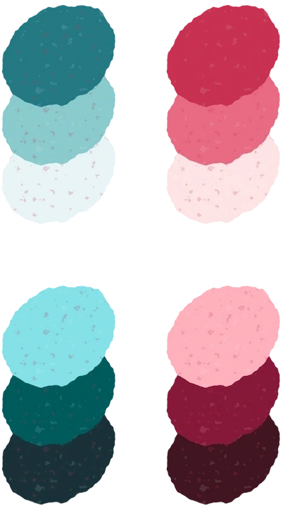 The site colour palette, a mix of teal-blue and pink-red colours.