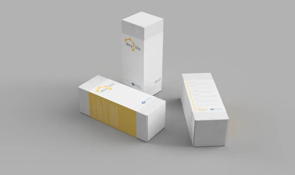 A render showing the packaging of DayLite, inspired by the London Underground