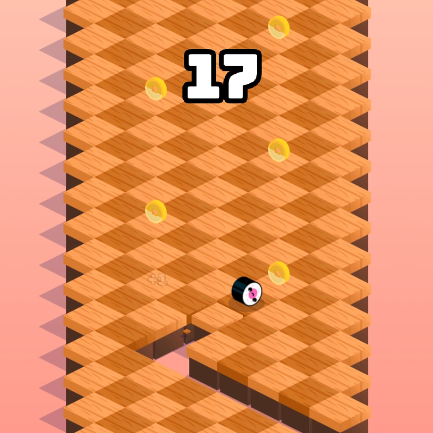 A screenshot of Sushi Roll, a clicker game where players must avoid falling off an infinite table