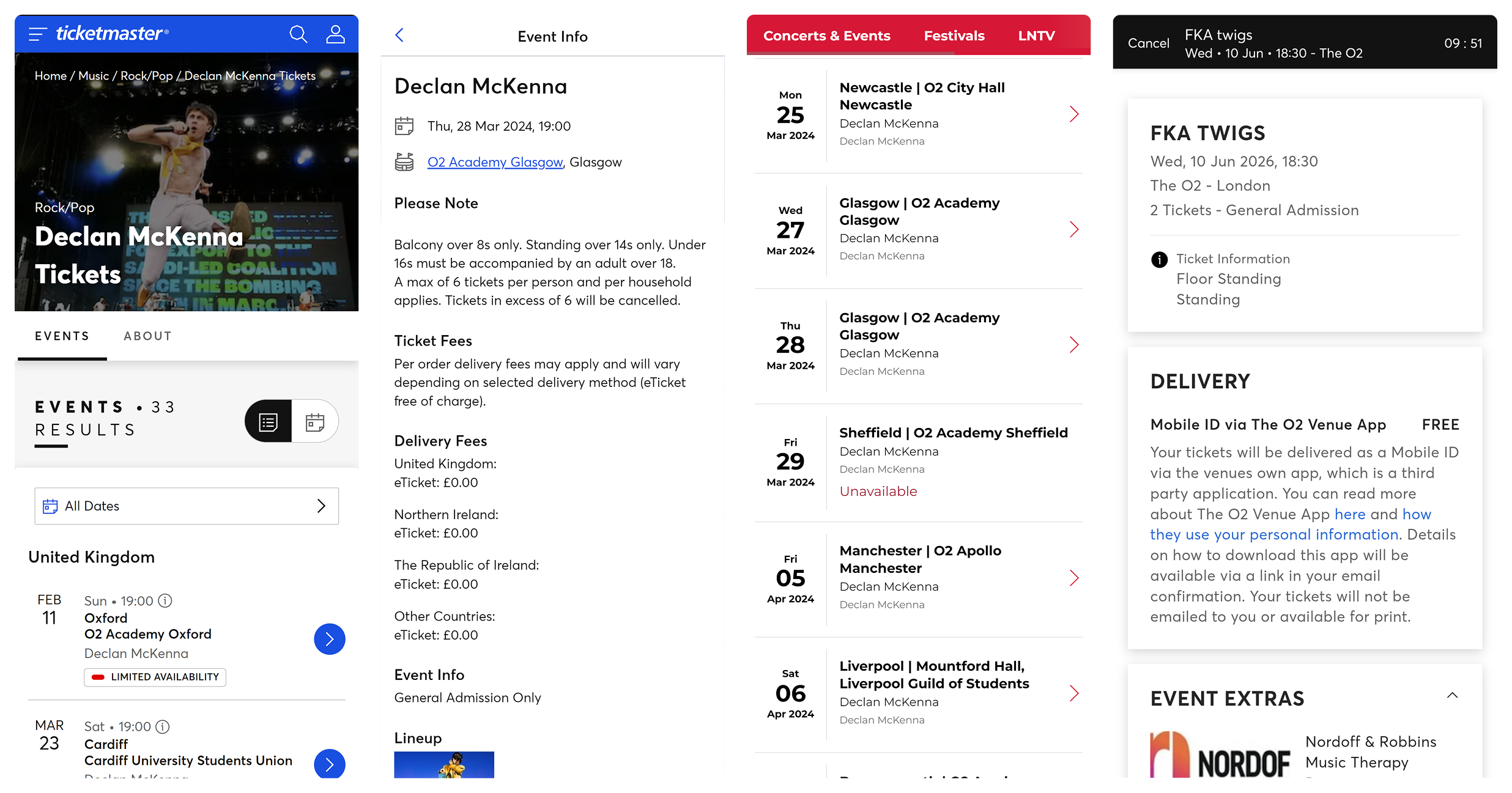 Screenshots from Live Nation and Ticketmaster.