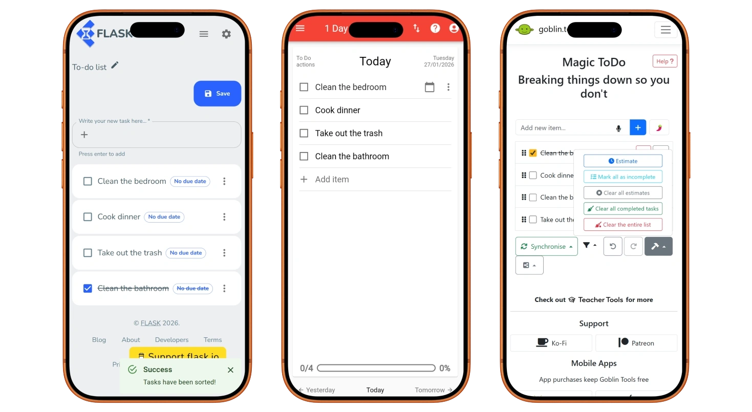 Other to-do list web app screens